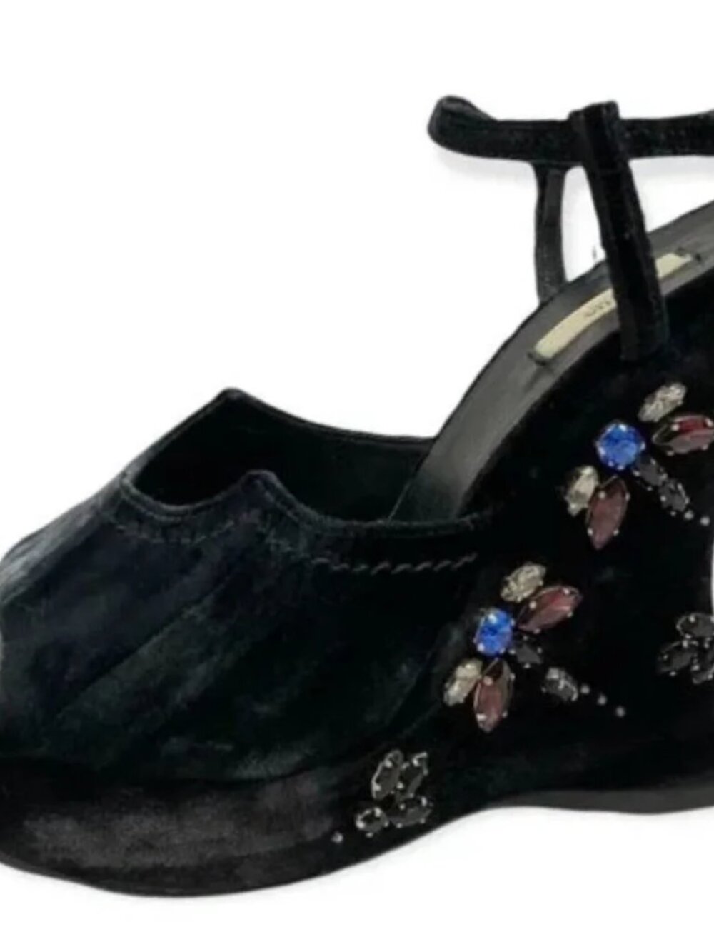 Womens Prada Dragonfly Black Rhinestone Embellished Platform Wedge Heels 37 US/7